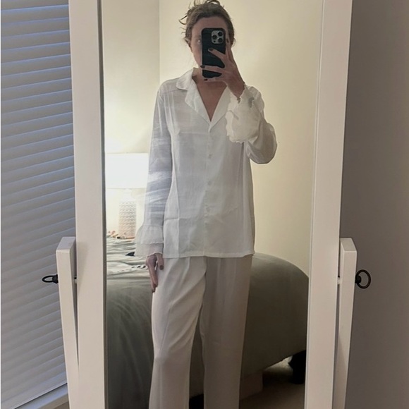 Satin Blouse Ruffle Flutter Hem PJ Set - Picture 8 of 8